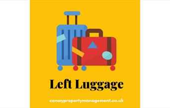 Blue and Red suitcase Left Luggage logo on yellow background