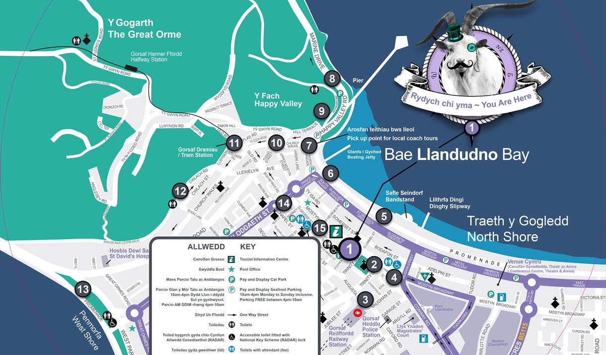Image of the locations of the Llandudno Heritage Trail