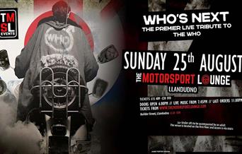 Who’s Next - Prif Fand Teyrnged y DU i gerddoriaeth The Who yn y Motorsport Lounge, Llandudno.
