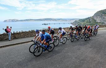 Cyclists riding around the Great Orme headland