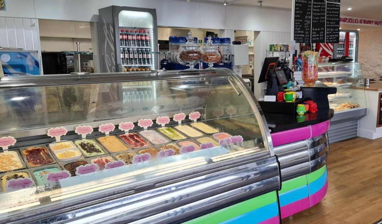Ice cream counter with selection of ice creams
