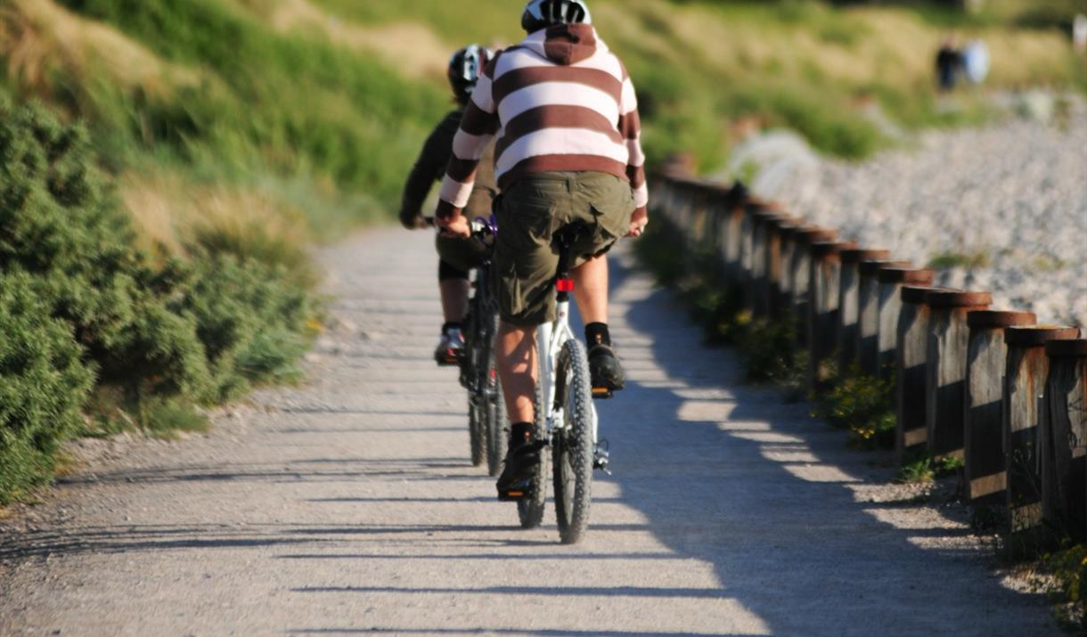 Cyclists riding on coastal path