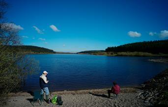 People fishing at the Alwen Reservoir