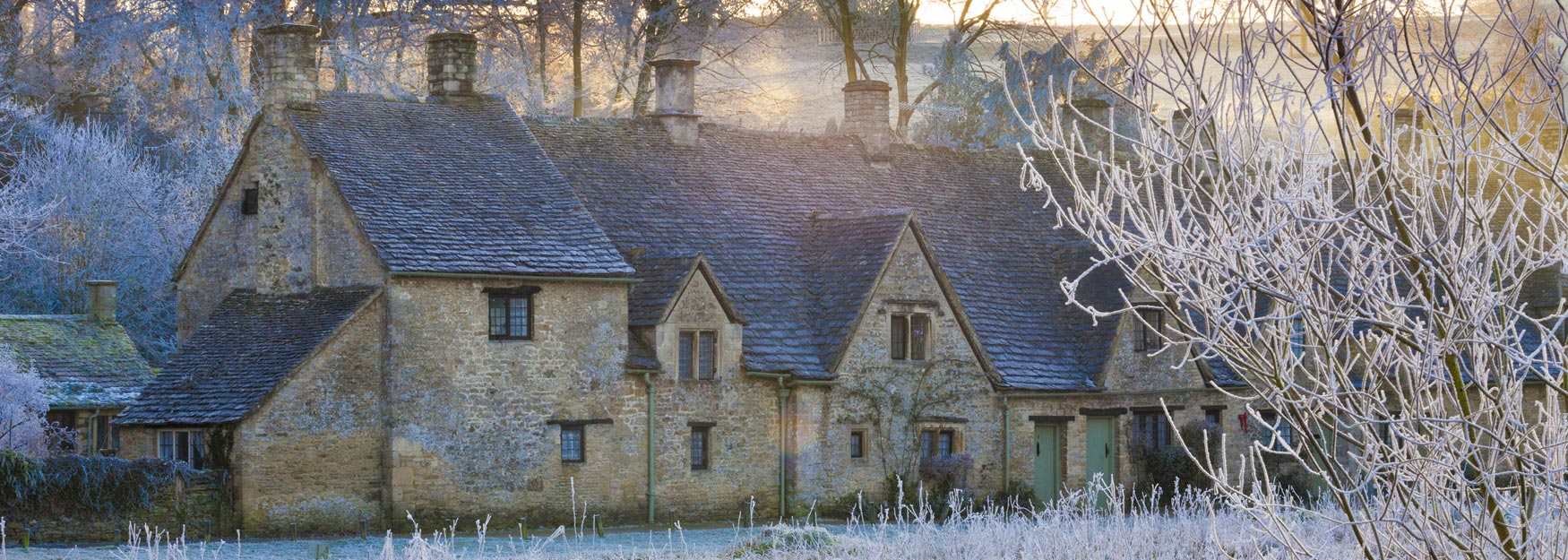 Arlington Row in Bibury on a crisp and frosty morning
