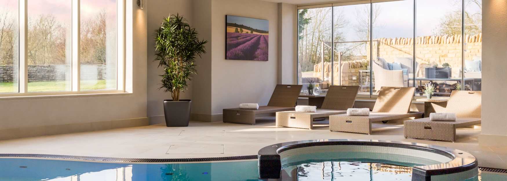 The swimming pool at the spa at Minster Mill hotel in Minster Lovell