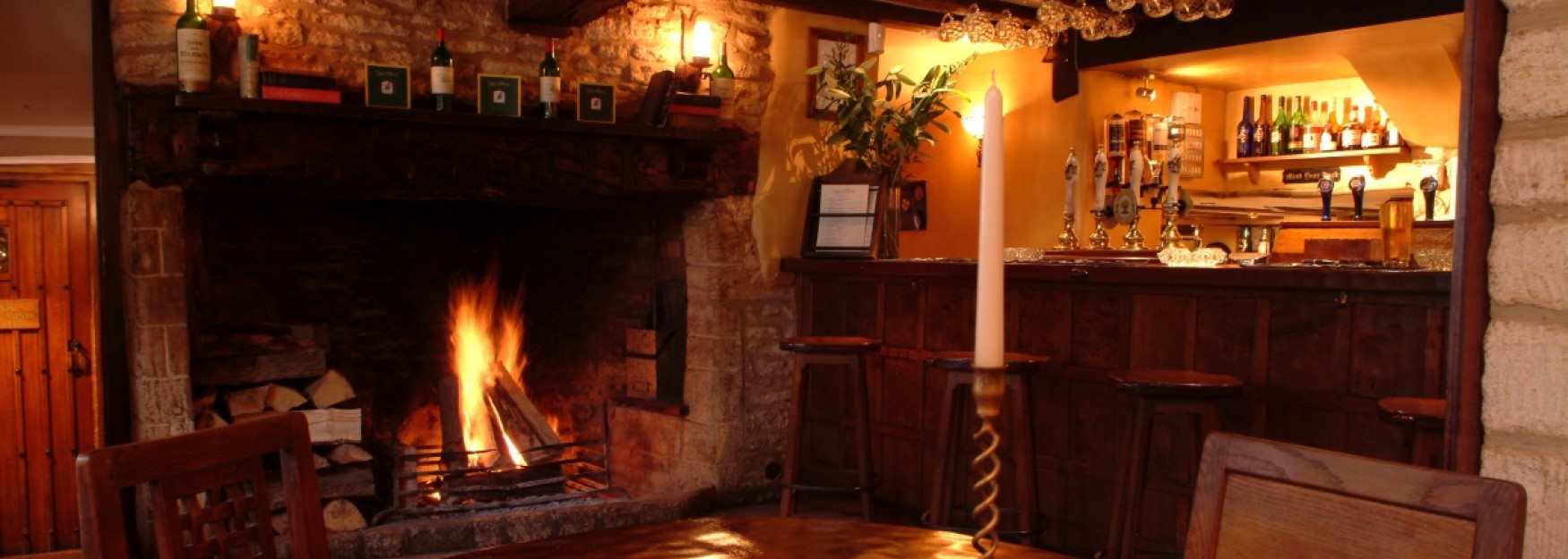 A roaring log fire at The Green Dragon, Cockleford