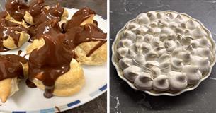 Profiteroles and a meringue pie