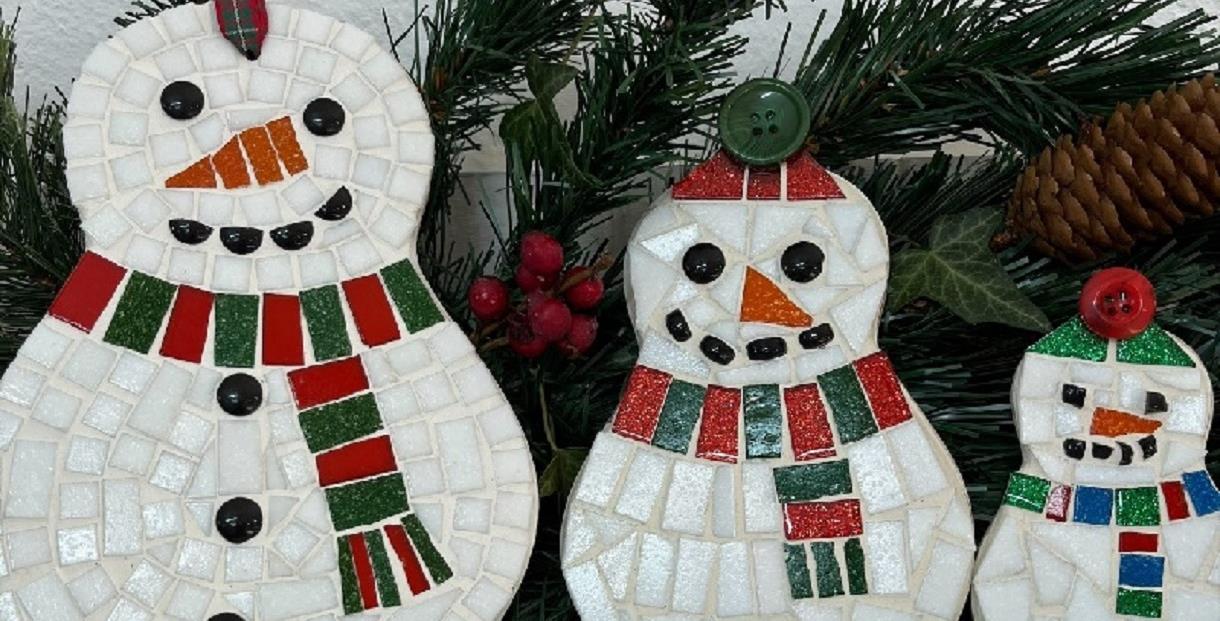 Three mosaic snowmen