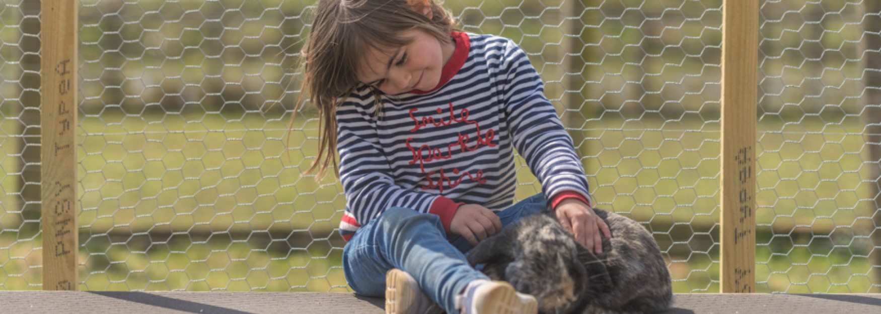 Girl stroking a rabbit at Fairytale Farm