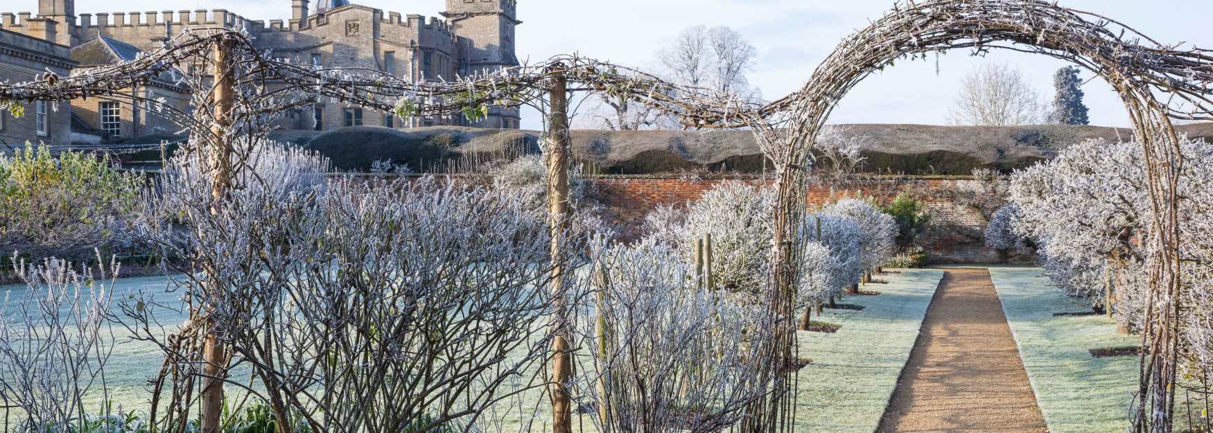 Rousham gardens covered in frost
