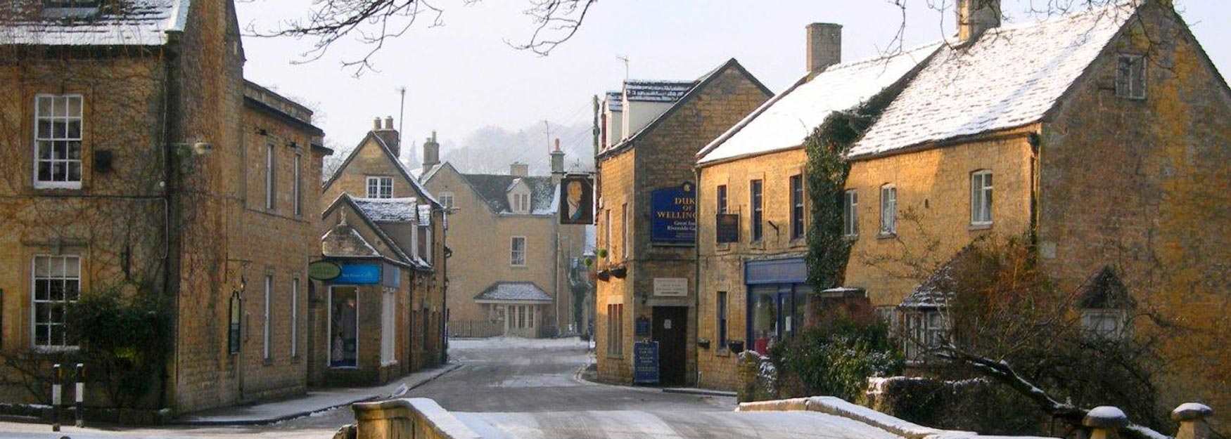 A wintery view of Bourton on the Water