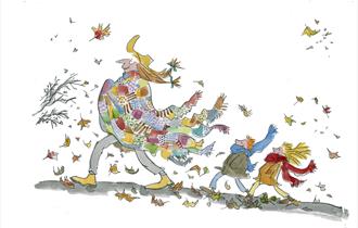 Illustration by Quentin Blake walking through leaves