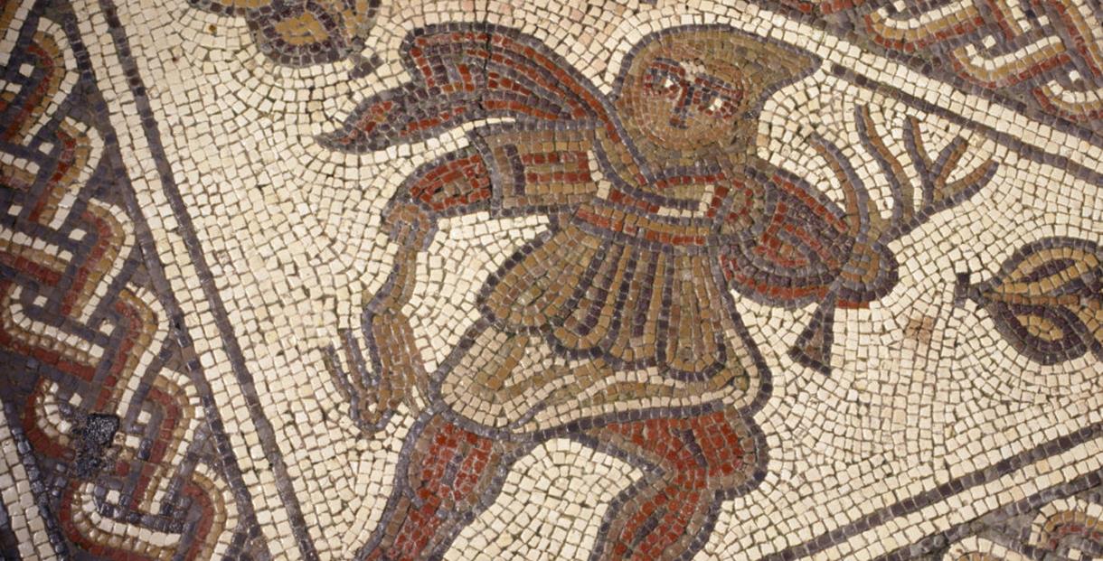 Detail of a mosaic at Chedworth Roman Villa