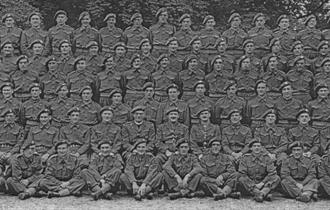 Black and white photograph of a platoon of soldiers from 1st British Airborne Division during WW2