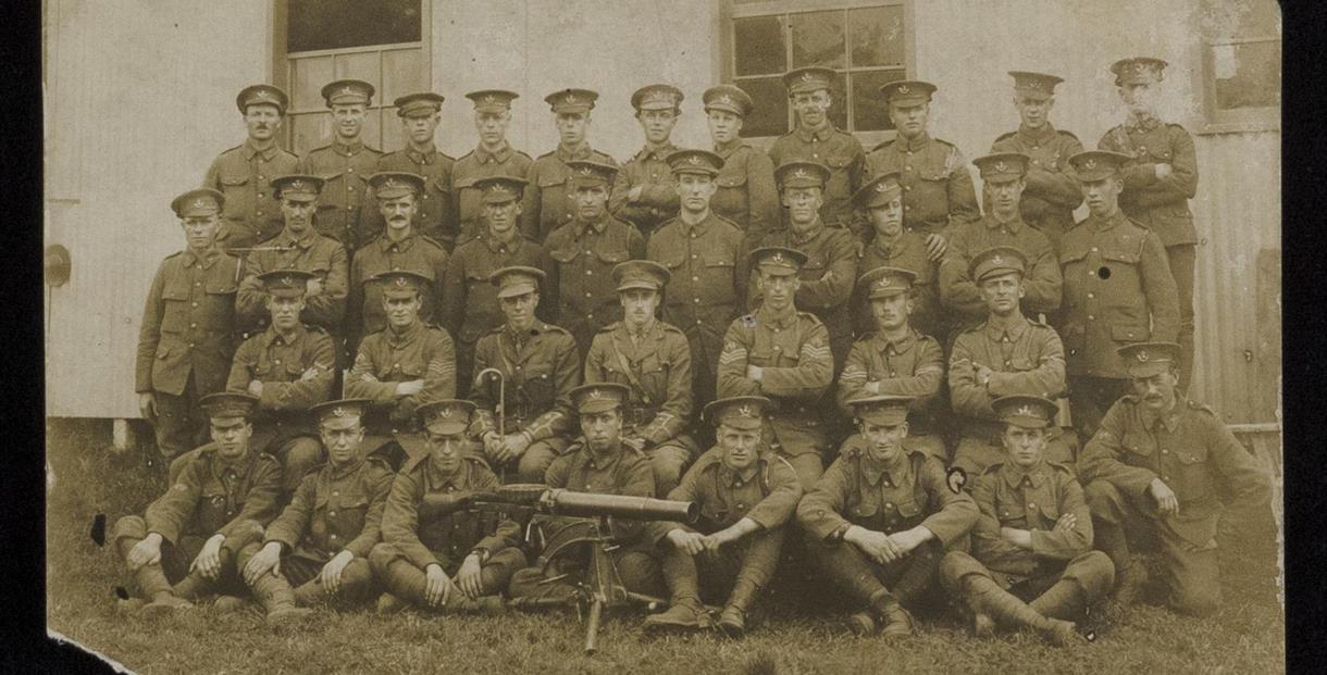 A group photo of soldiers from 8th Battalion, Oxfordshire & Buckinghamshire Light Infantry in Salonika during the Great War.