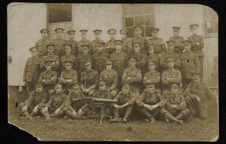 A group photo of soldiers from 8th Battalion, Oxfordshire & Buckinghamshire Light Infantry in Salonika during the Great War.
