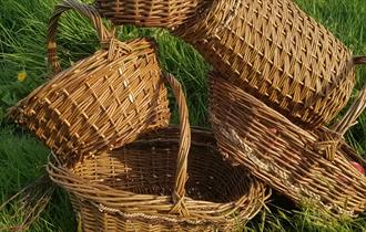 A stack of willow baskets