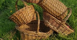 A stack of willow baskets
