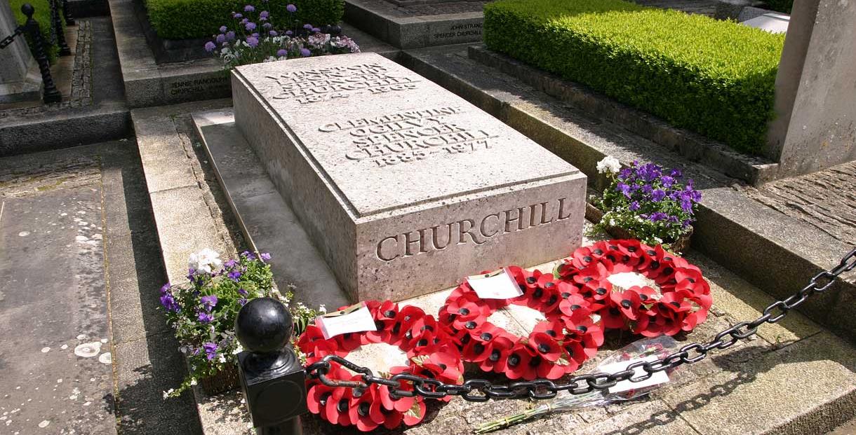 The grave of Sir Winston Churchill in the churchyard of St Martin's church in Bladon.