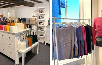 Inside La Bulle, a display of handbag and jumpers