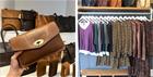 A stylish clutch handbag and autumnal coloured clothes for sale