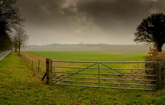 Leafield, rural landscape with metal gate