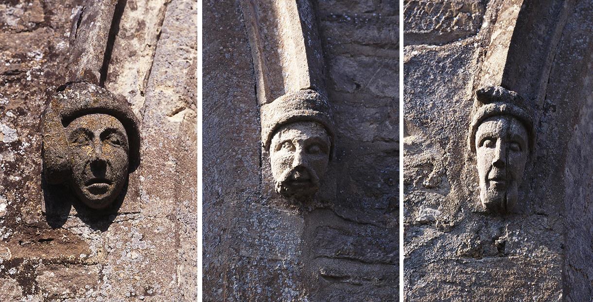Carved heads on St James the Great Church in South Leigh