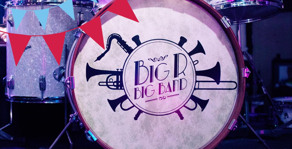 big band drum with logo and bunting