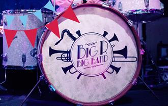 big band drum with logo and bunting
