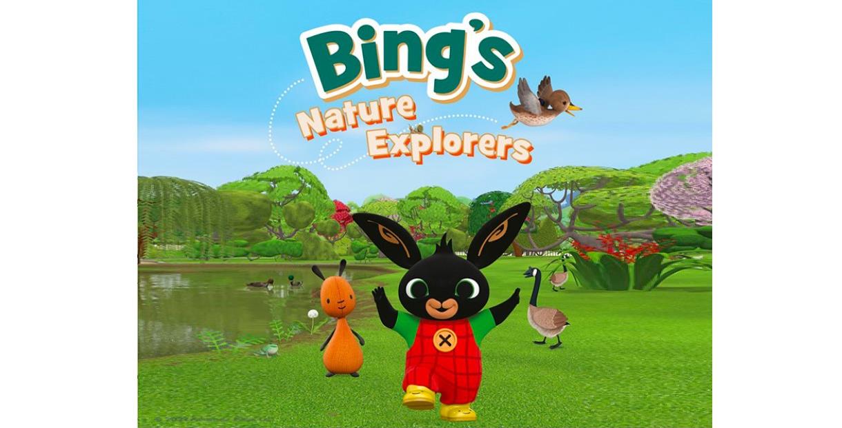 Cartoon illustration of Bing and flop, with the words 'Bing's Nature Explorers'.