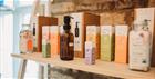 Eco skin and body care products on a shelf