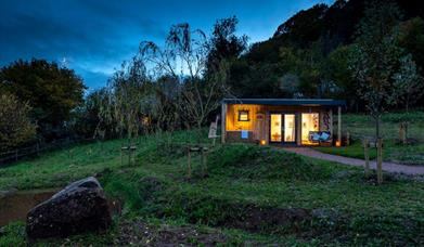 The Nook Cabin outside dusk