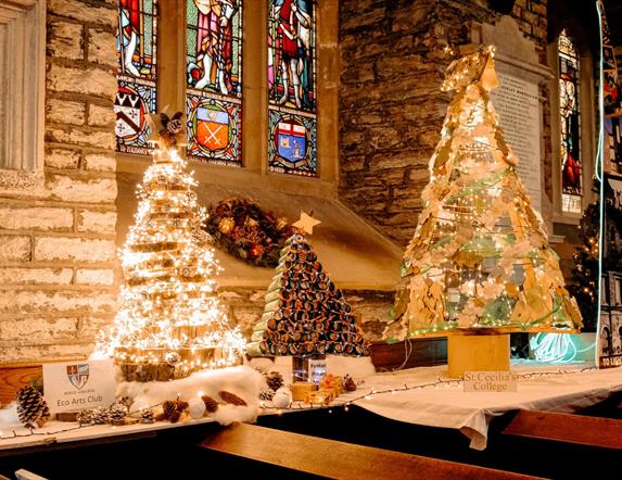 Image of some locally made Christmas Trees as part of the Christmas Festival at St. Columb's Cathedral
