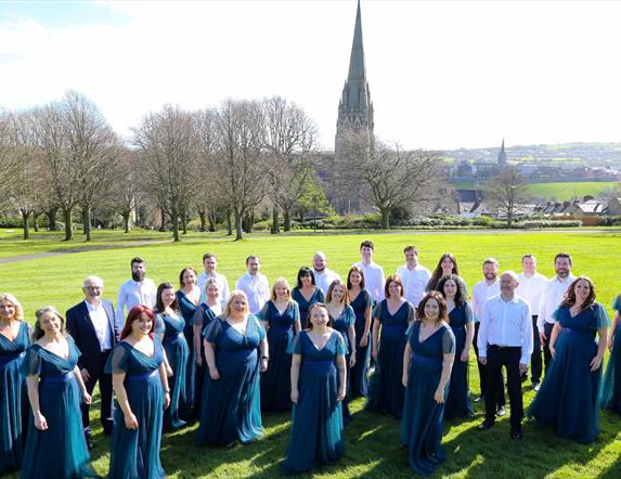 Codetta Choir with St Eugene's Cathedral in the background.