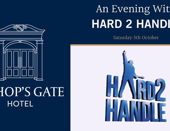 The Hard 2 Handle logo and the Bishop's Gate Hotel logo.