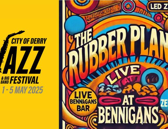 Promotional image for The Rubber Plants performance at Bennigans Bar during the City of Derry Jazz Festival 2025