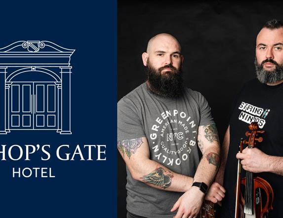 An image of the Swing Ninjas with the Bishop's Gate Hotel logo.