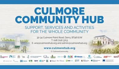 Culmore Community Hub banner, showing their address and website.