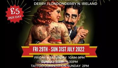 Poster for Maiden City Ink Tattoo Convention, 29th-31st July 2022 at Everglades Hotel, Prehen Road.