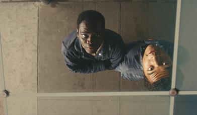 two boys looking upwards