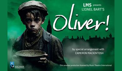 Promotional image for the upcoming 'Oliver' performance at the Millennium Forum Theatre & Conference Centre.