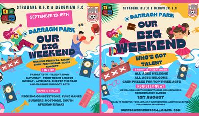 Promotional images for the Our Big Weekend and Talent Show events/