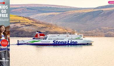 A Stena Line ferry with the 'Kids Go Free' offer.