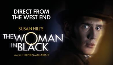 A promotional picture for 'The Woman in Black' event taking place at Millennium Forum Theatre and Conference Centre.