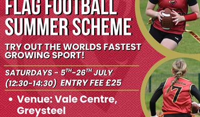 Promotional poster for the Northwest Vipers Youth Flag Football Summer Scheme. Features the Northwest Vipers American Football Club logo at the top. M