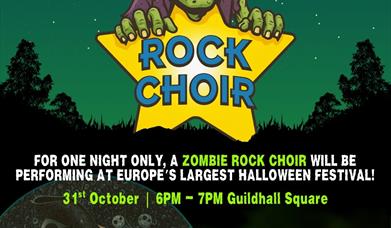 zombie holding rock choir logo