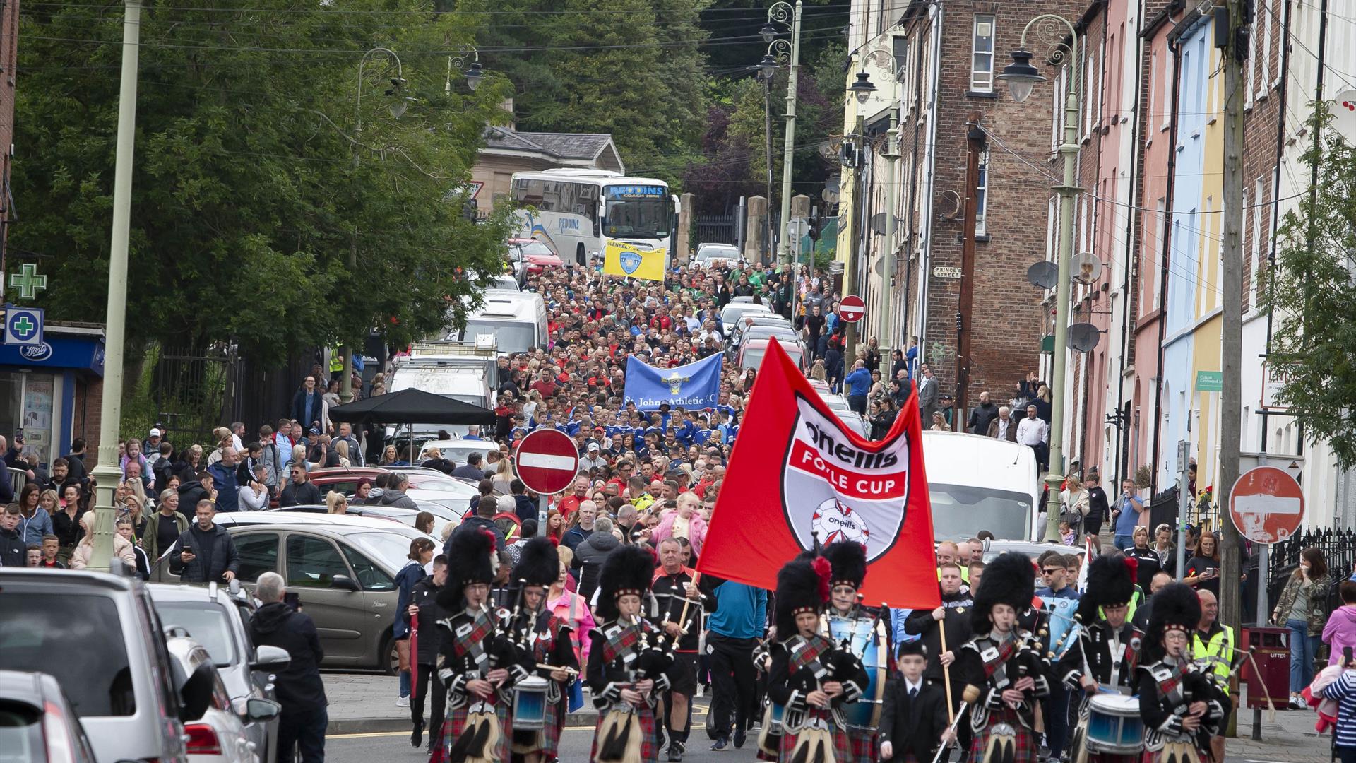 The Annual Foyle Cup Parade making its way to the city centre in 2023.