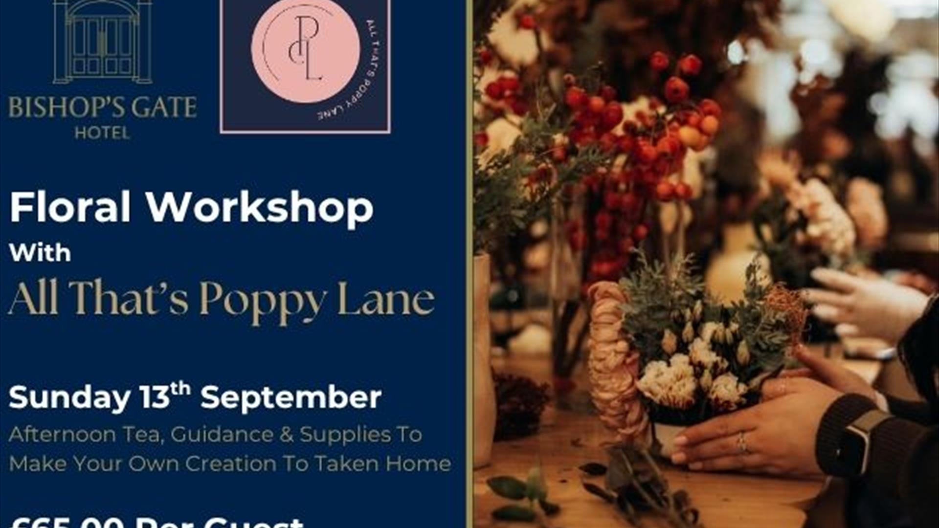 Image shows an autumn themed floral workshop