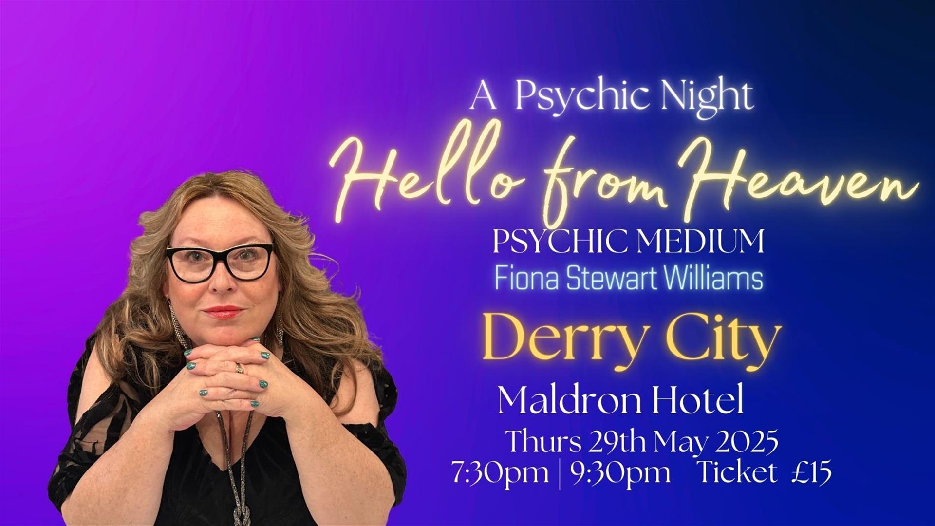 image of psychic Fiona with text of event details