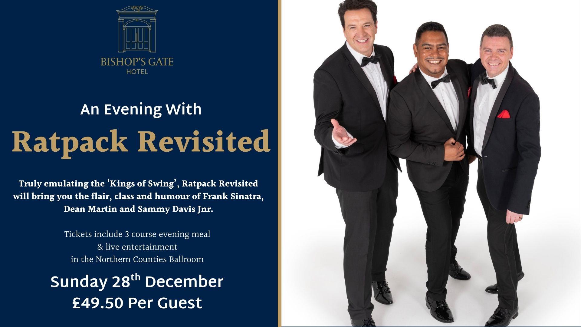 image shows details of our event An Evening With Ratpack Revisited which takes place on Sunday 28th December